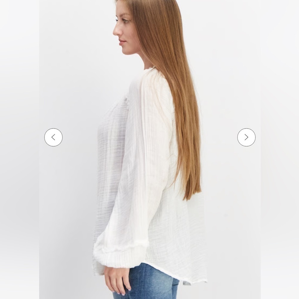 BeachLunchLounge 100% cotton white gauzy summer beach tunic top, long sleeve,M/L